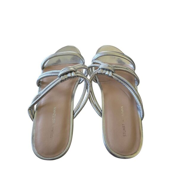 Stuart Weitzman Flat Sandals Size 7 Silver Leather Open Toe - Picture 5 of 6